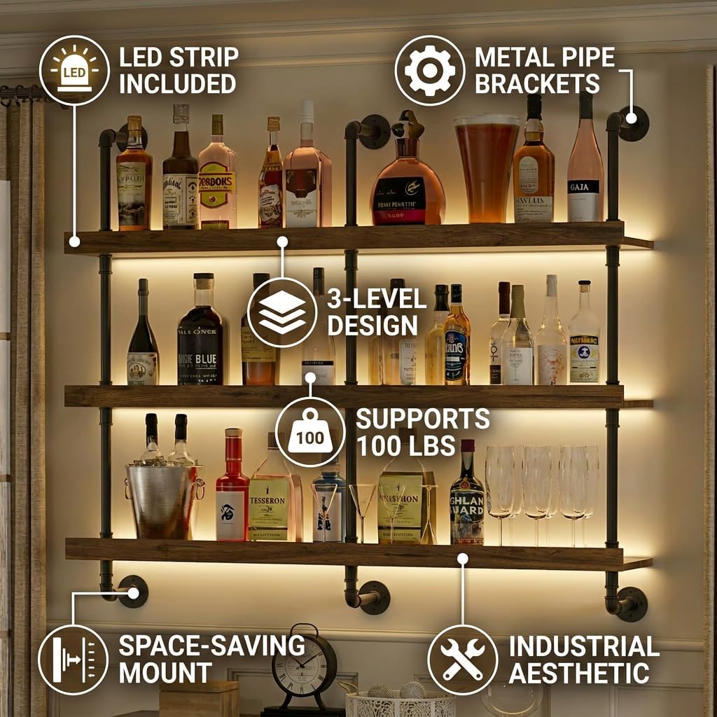 Wall Mounted Wine Rack With LE - Wine Beer Liquor review and price